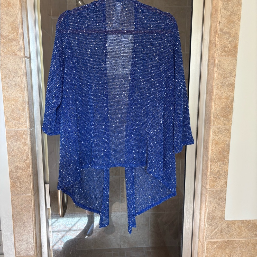 Chico's Speckled Blue Open-Front Sweater